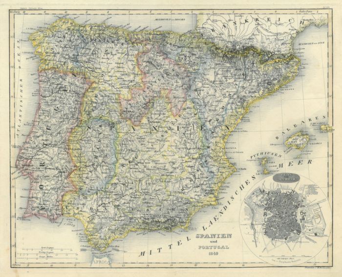 Spanien Und Portugal Karte Spanien Und Portugal 1849 Mit Kleinem Plan Von Madrid
