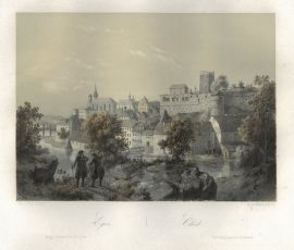 EGER. Gesamtansicht vom gegenüberliegenden Steilufer der Eger aus.